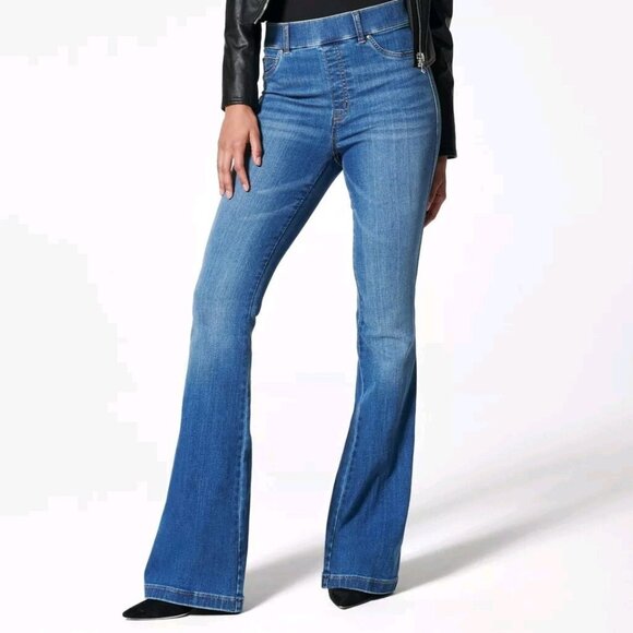 Spanx Jeans Flare Vintage Indigo Blue High Rise Size 1X 20456R - Picture 1 of 12